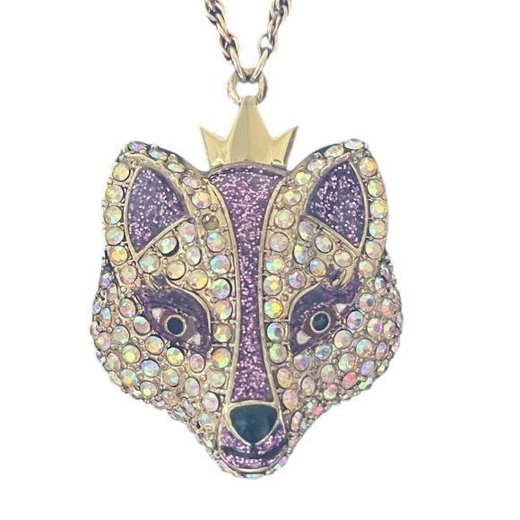 BETSEY JOHNSON Imperial Princess Collection Purple Fox Head with Crown Necklace - Picture 1 of 10